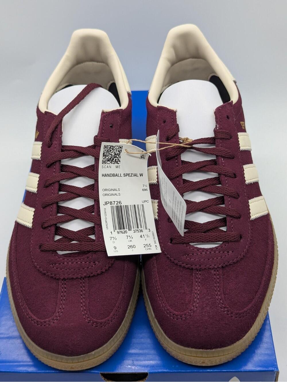 Women's Size 9 Adidas Handball Spezial Maroon Burgundy White Sneakers JP8726 New - Picture 4 of 9